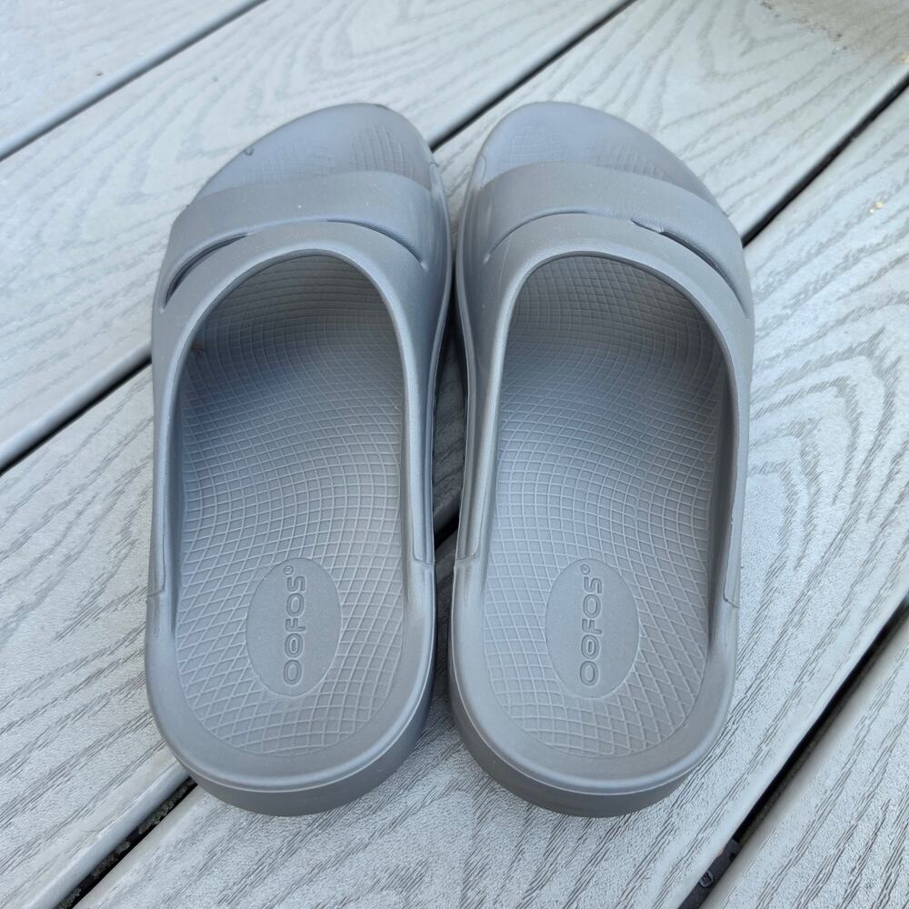 Oofos Unisex Ooahh Recovery Slides Gray Slate, Size Men 9 Women 11 - Picture 4 of 6